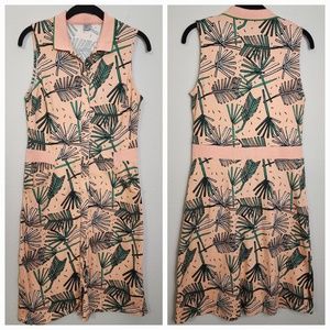 Palm and Pink Print Sleeveless Shirt Dress Cotton Blend Size M